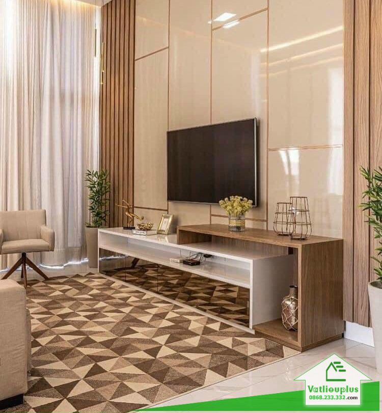 lam sóng 3 sóng thấp kết hợp pvc làm vách tivi