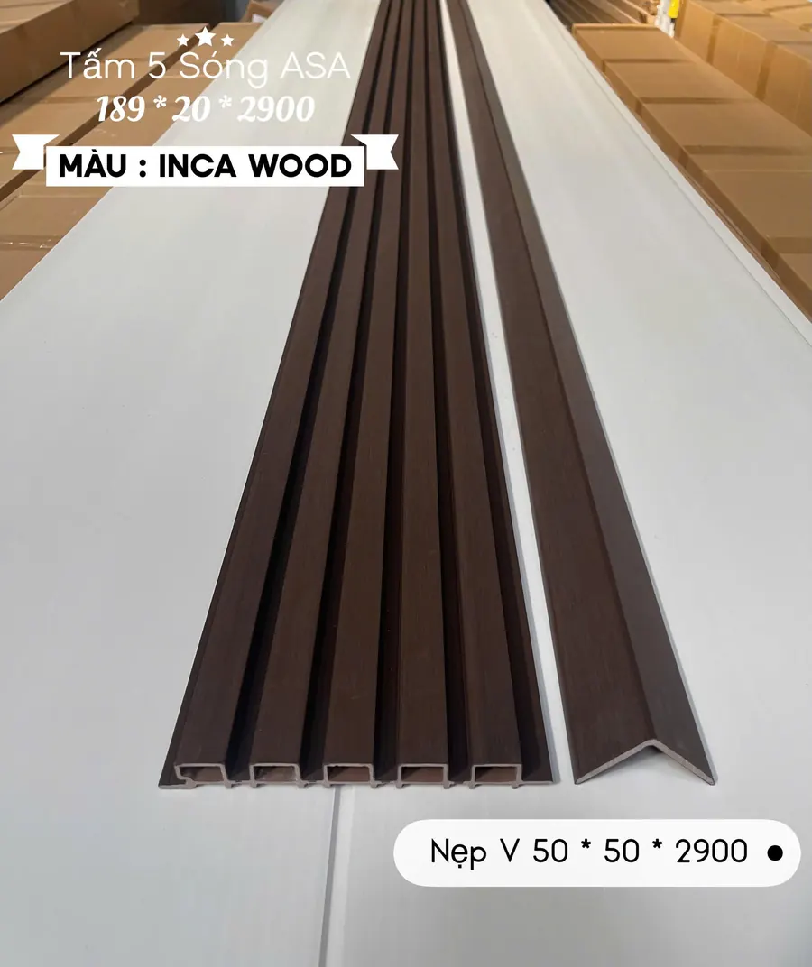 Tấm lam 5 sóng ngoài trời phủ ASA Inca Wood Tấm lam 5 sóng ngoài trời phủ ASA Inca Wood 189x20x2900mm