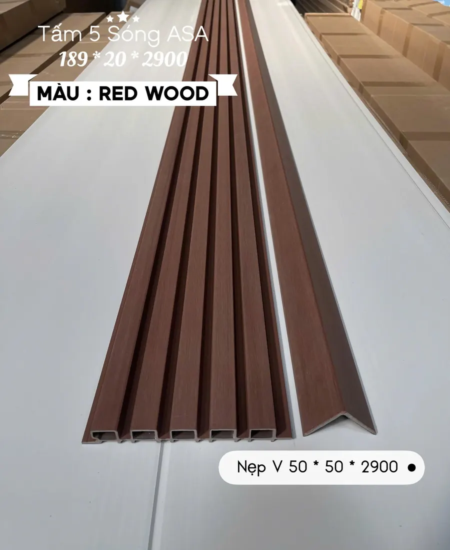 Tấm lam 5 sóng ngoài trời phủ ASA Red Wood Tấm lam 5 sóng ngoài trời phủ ASA Red Wood 189x20x2900mm